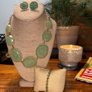 Avon Green Bracelet with Vintage Necklace and Earring Set (3 pc)